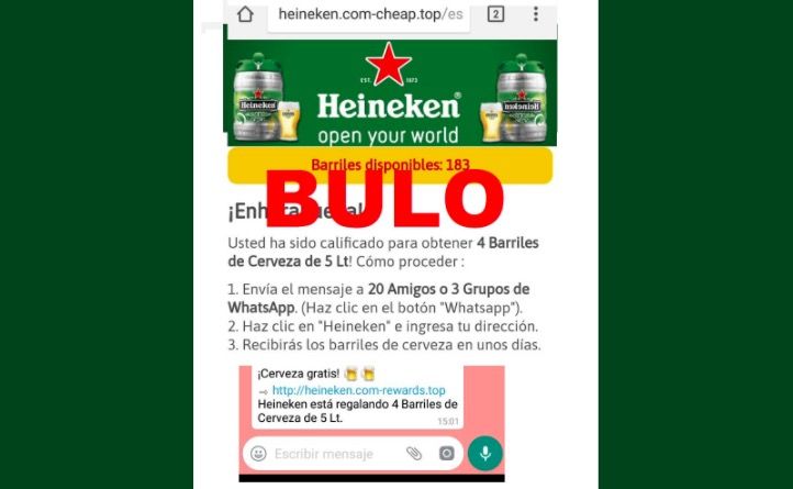 Heineken regala barriles de cerveza es una estafa de WhatsApp
