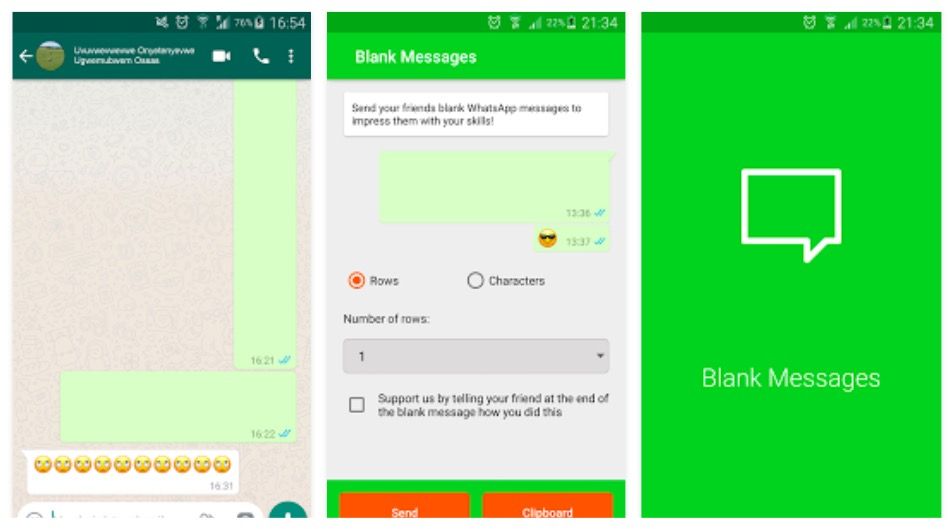 aplicación para enviar mensajes de WhatsApp vacíos o en blanco